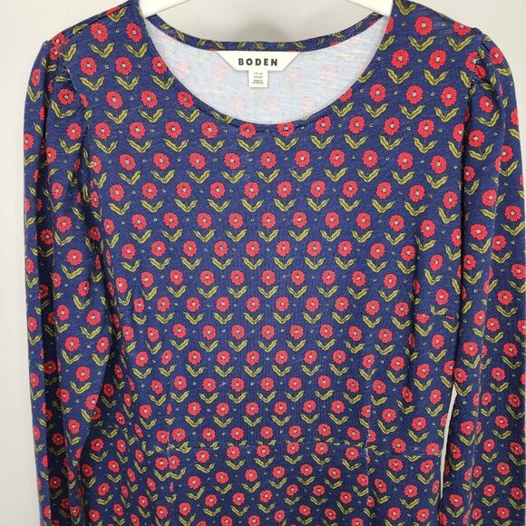 Boden Penelope Jersey Long Sleeve Dress Navy Daisy Foliage Size 10 Petite - Picture 6 of 16